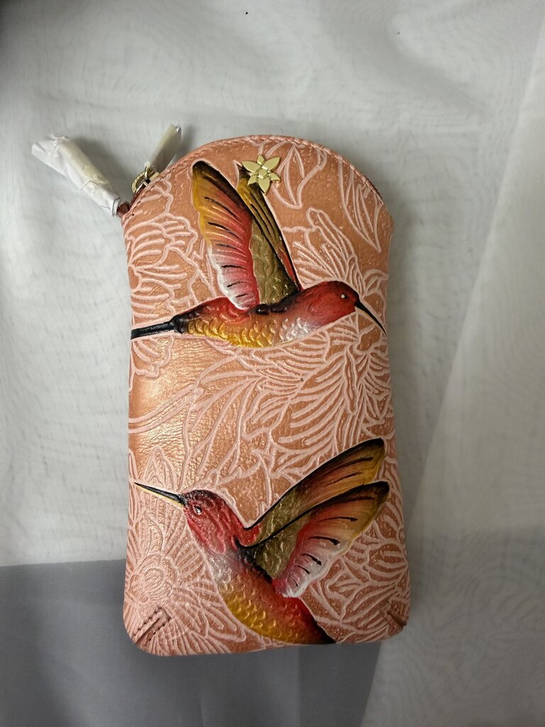 NWT Anuschka Peach & Coral w/Hummingbird Glasses Case