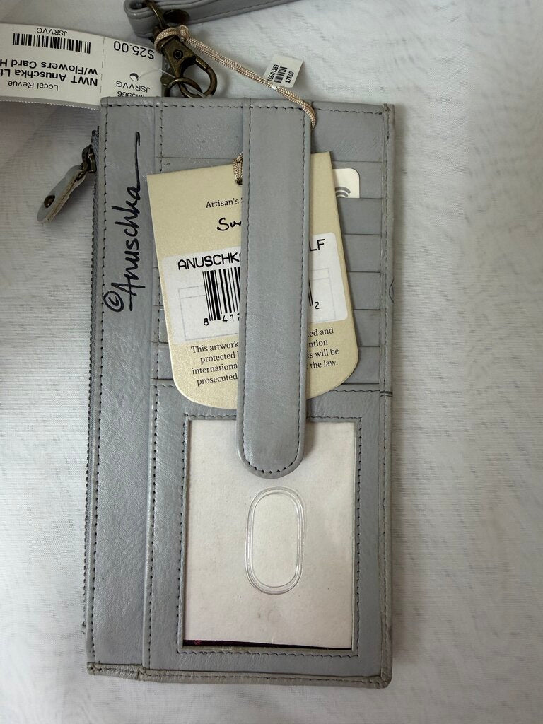 NWT Anuschka Lt Grey w/Flowers Card Holder