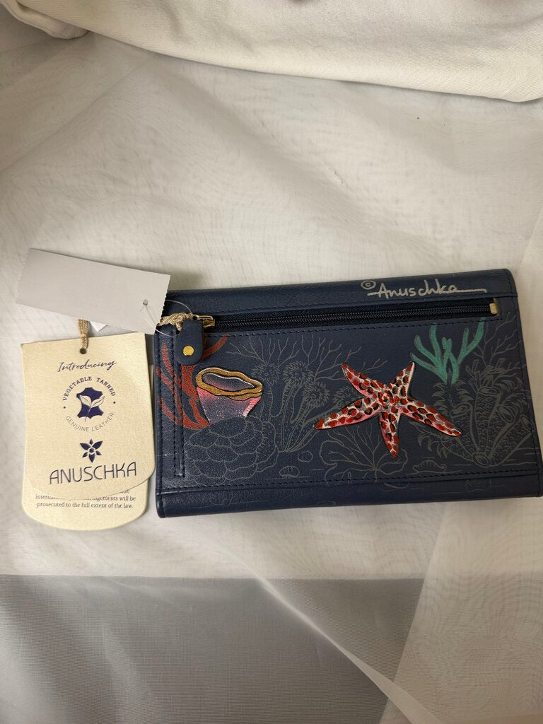 NWT Anuschka Navy Ocean Sea Life Wallet