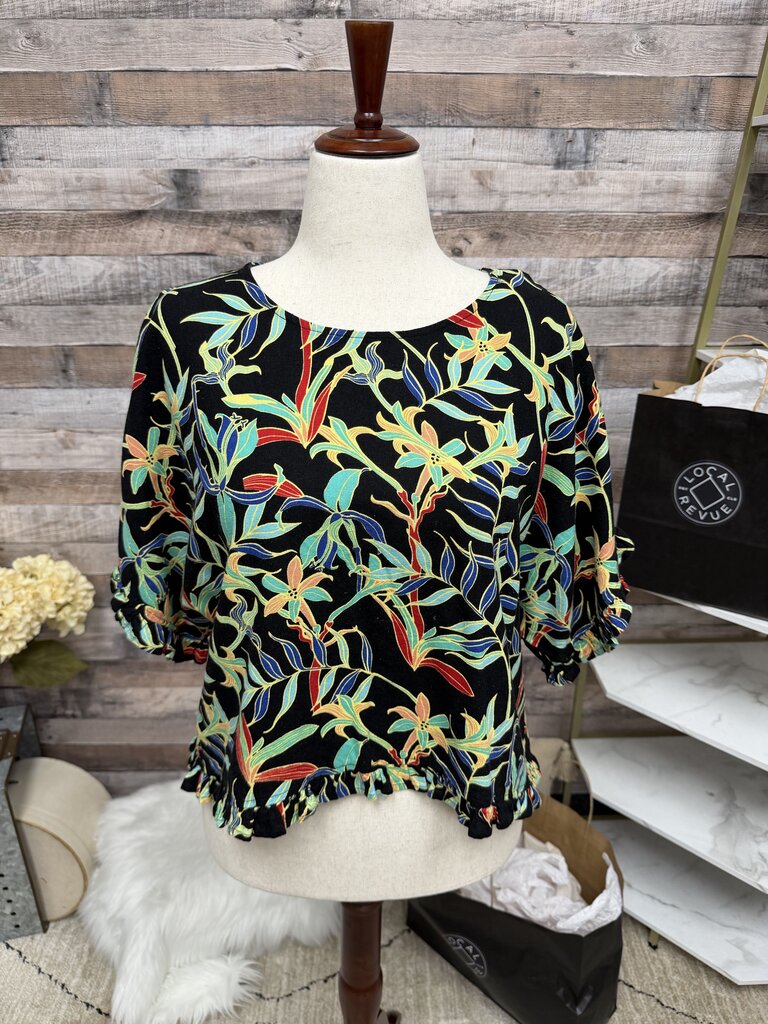 For Cynthia Black w/Multi Floral Print w/Ruffle Hemline