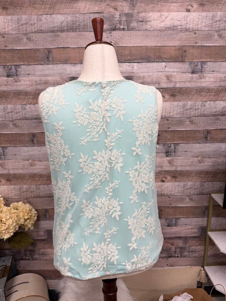 Rose & Ali Poweder Blue w/White Lace OverlaySleeveless