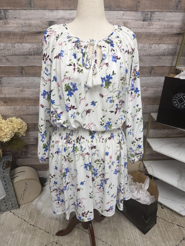 Taylor White w/Blue Floral Print Peasant Top Dress