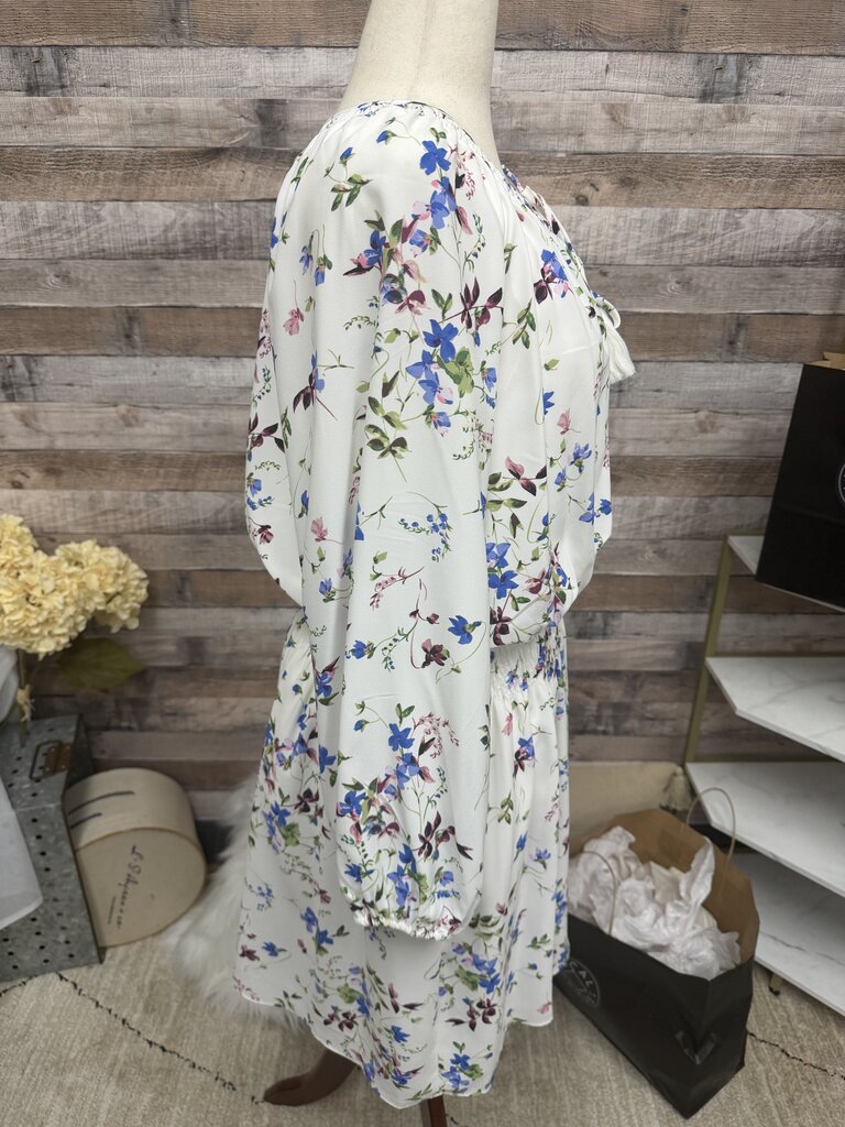 Taylor White w/Blue Floral Print Peasant Top Dress