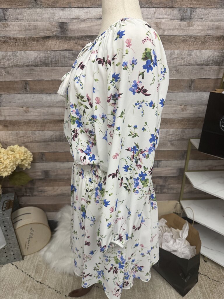 Taylor White w/Blue Floral Print Peasant Top Dress