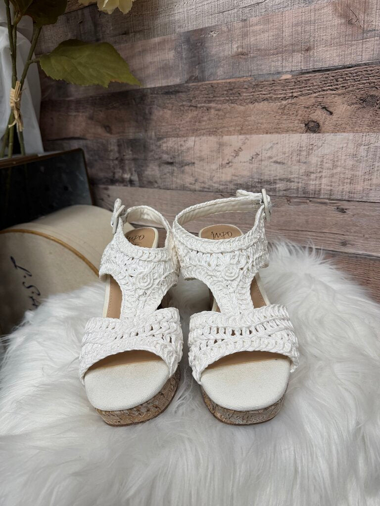 Impo Osanna White Crochet Platform Ornate Block Heels