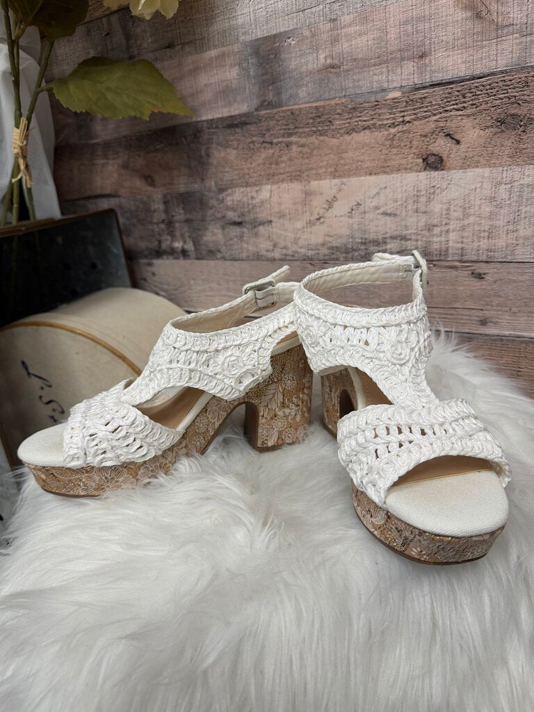 Impo Osanna White Crochet Platform Ornate Block Heels