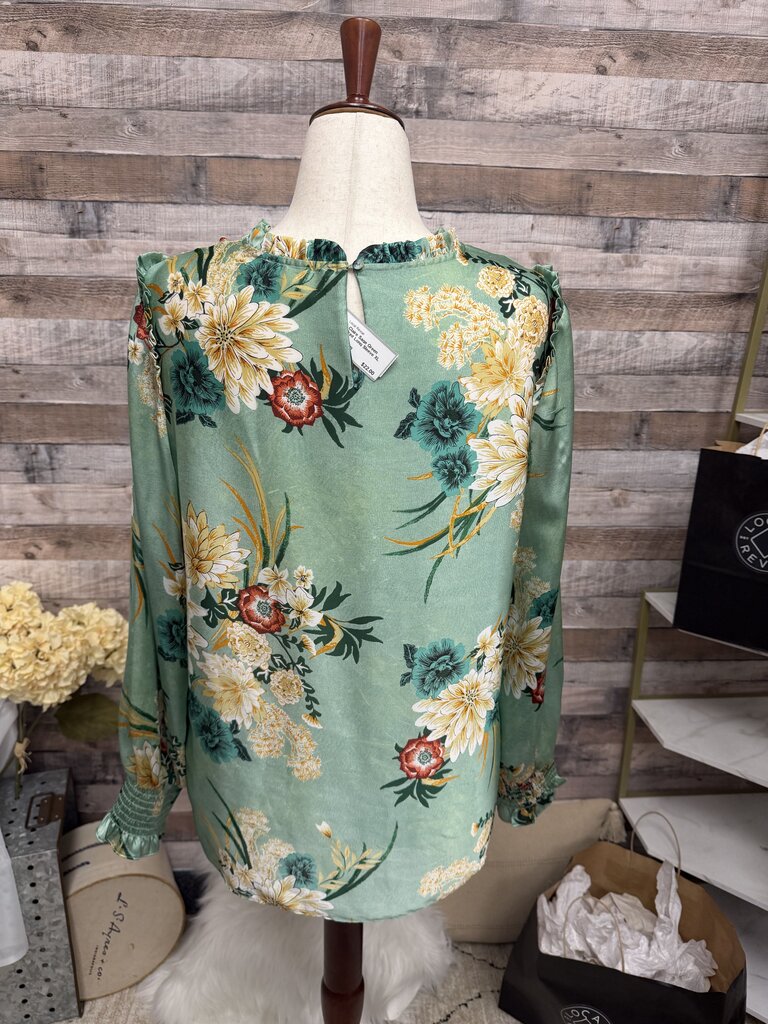 Violet & Claire Sage Green w/Floral Print Long Sleeve