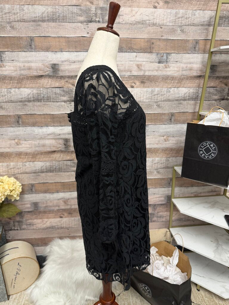 Solitaire Black Crochet Overlay Long Sleeve Dress