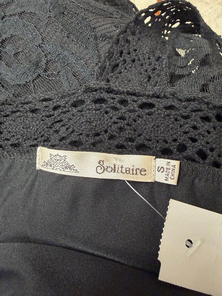 Solitaire Black Crochet Overlay Long Sleeve Dress