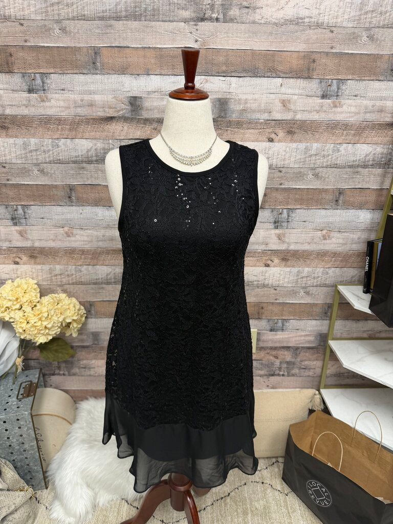 Tiana B Black lace Overlay Sleeveless Chiffon Hem Dress