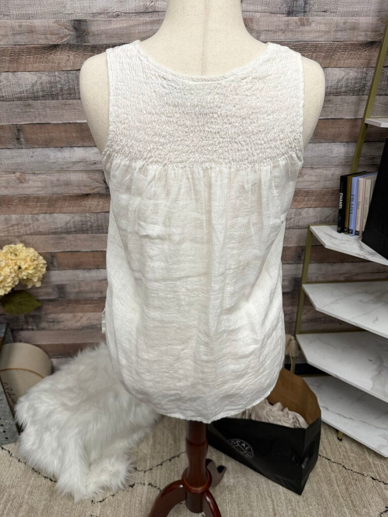 Cynthia Rowley White Linen V-Neck Sleeveless