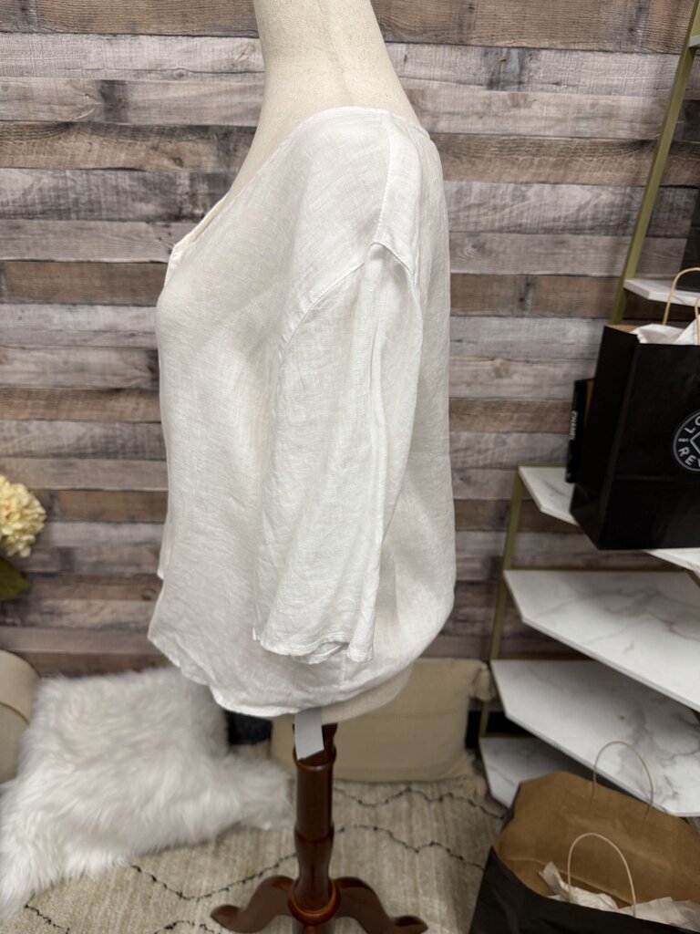 Cynthia Rowley 100% White Linen Short Sleeve Button Down