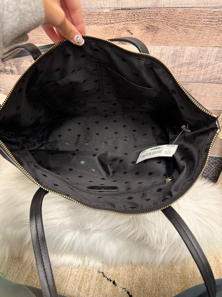 Kate Spade Black & White Stripe Nylon Gold Zip Tote