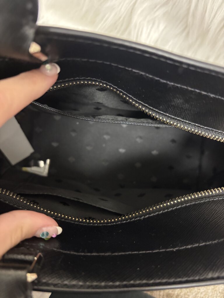 Kate Spade Black w/Pink,Green & Yellow Striped Saffiano Leather Satchel