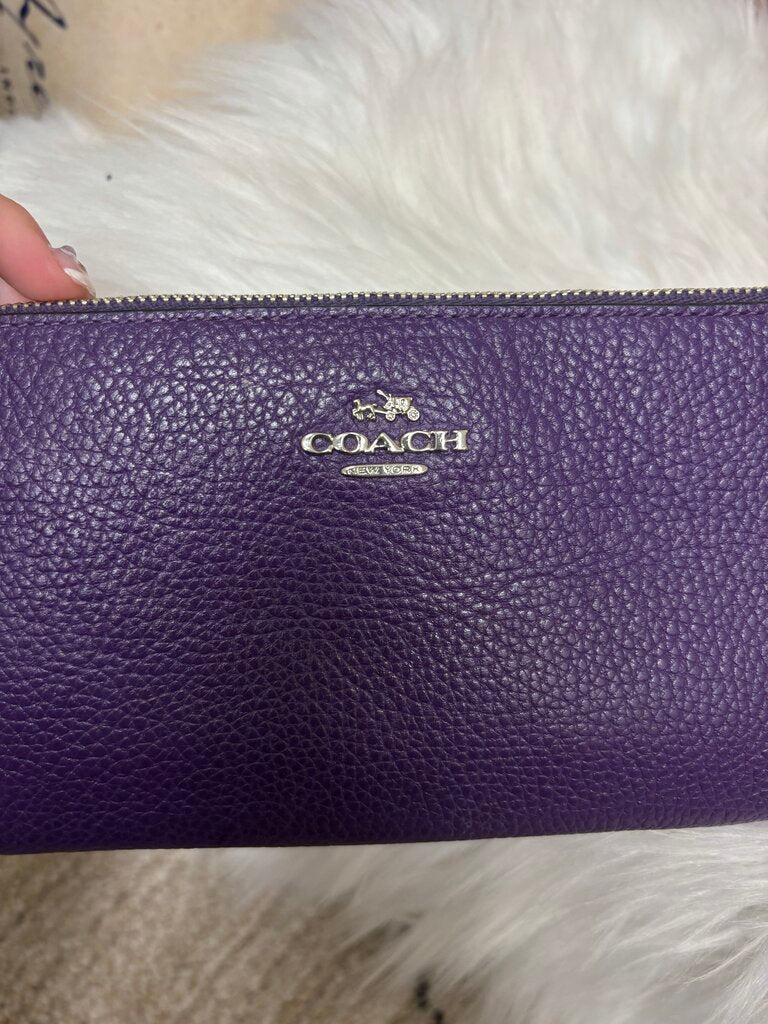 Coach Purple Pebbled Leather Wristlet Wallet