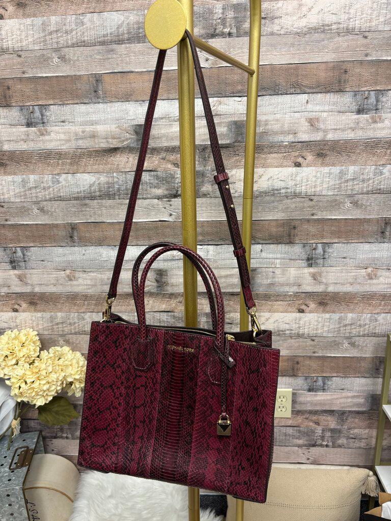 Michael Kors Burgundy Snakeskin Mercer Tote