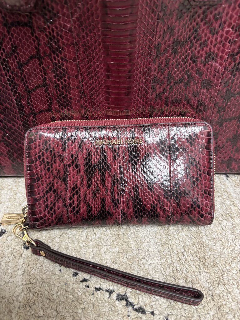 Michael Kors Burgundy Snakeskin Mercer Tote
