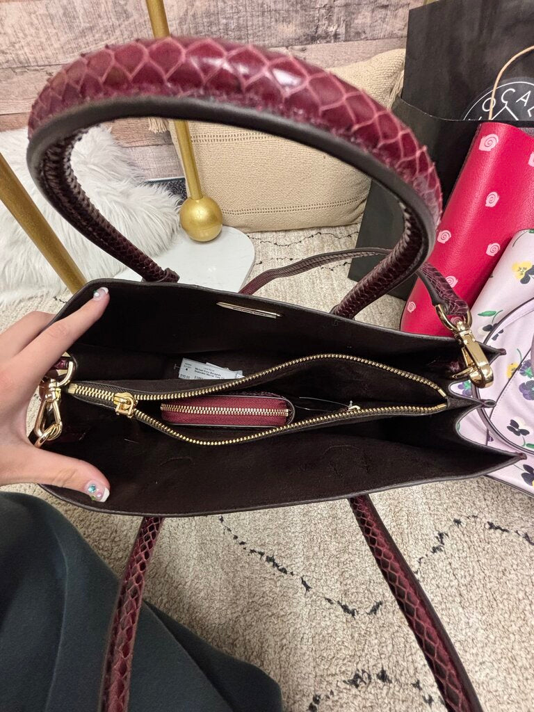 Michael Kors Burgundy Snakeskin Mercer Tote