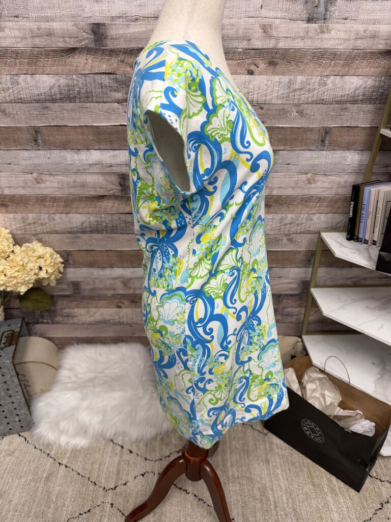 Lilly Pulitzer Aqua & Green V-Neck Short Sleeve Cotton Shirt Dress