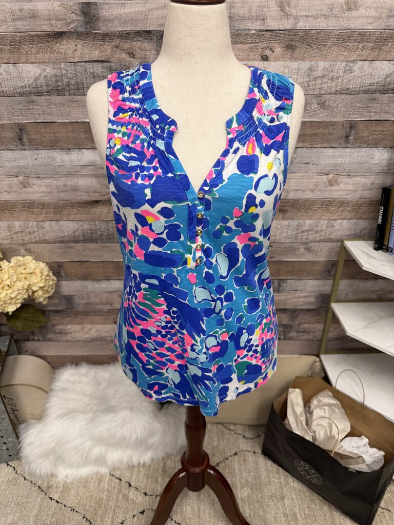 Lilly Pulitzer Royal, Aqua & Pink Sleeveless V-Neck