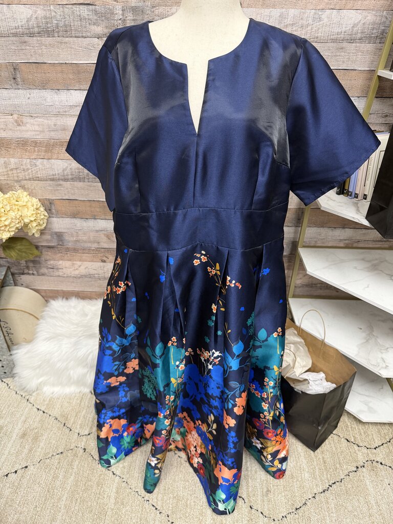 eShakti Floral Print Midi Dress With Puff Sleeves