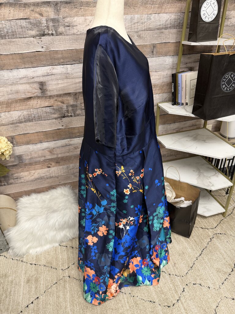 eShakti Floral Print Midi Dress With Puff Sleeves