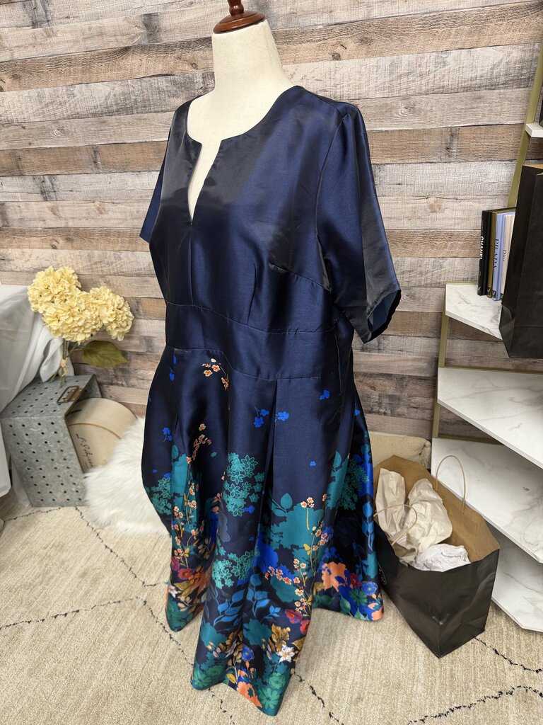 eShakti Floral Print Midi Dress With Puff Sleeves