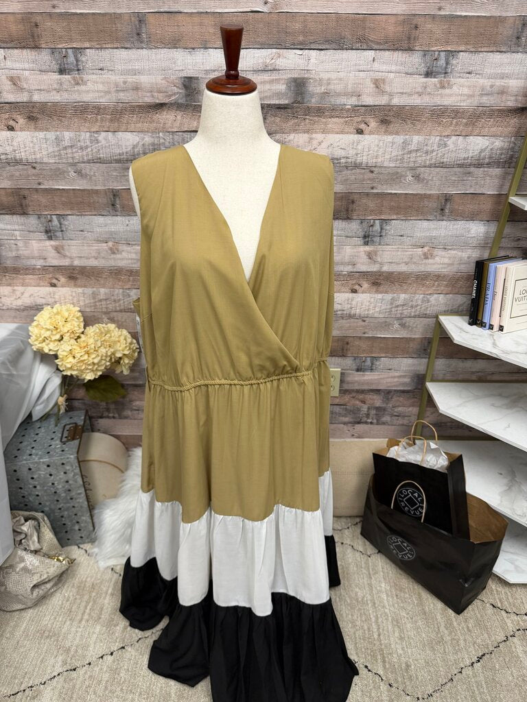 City Chic Neutral Colorblock Tiered Dress