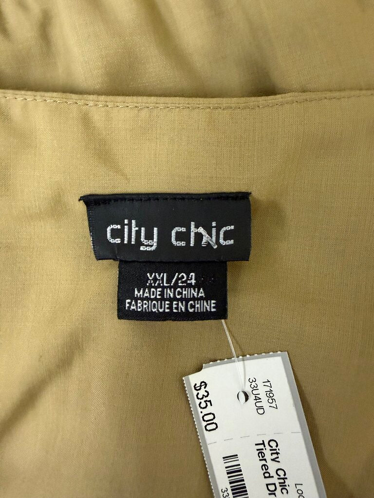 City Chic Neutral Colorblock Tiered Dress