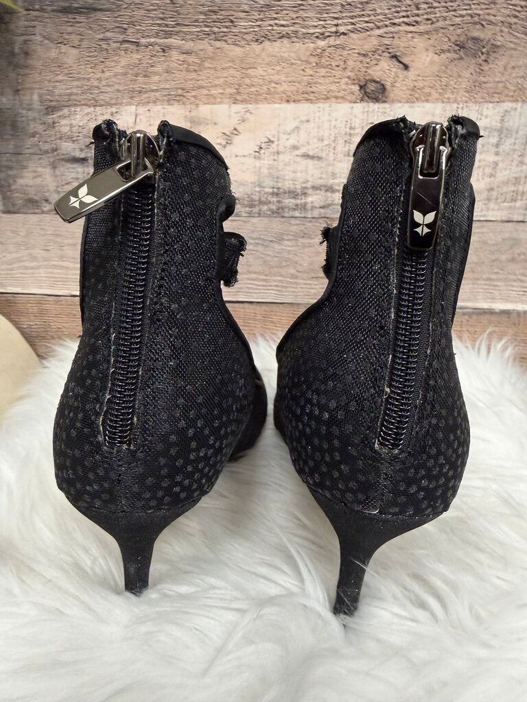 J.Renee Black Mesh & Lace Slingback Pumps