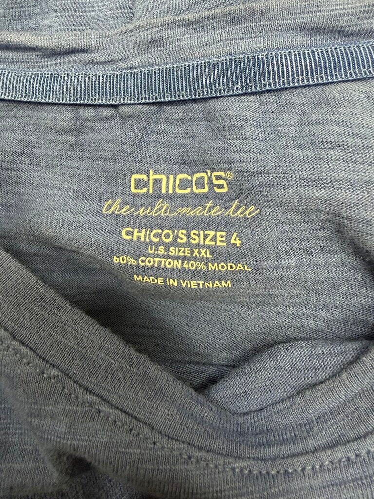 Chico's Blue 3/4 Sleeve Relaxed Fit Tee