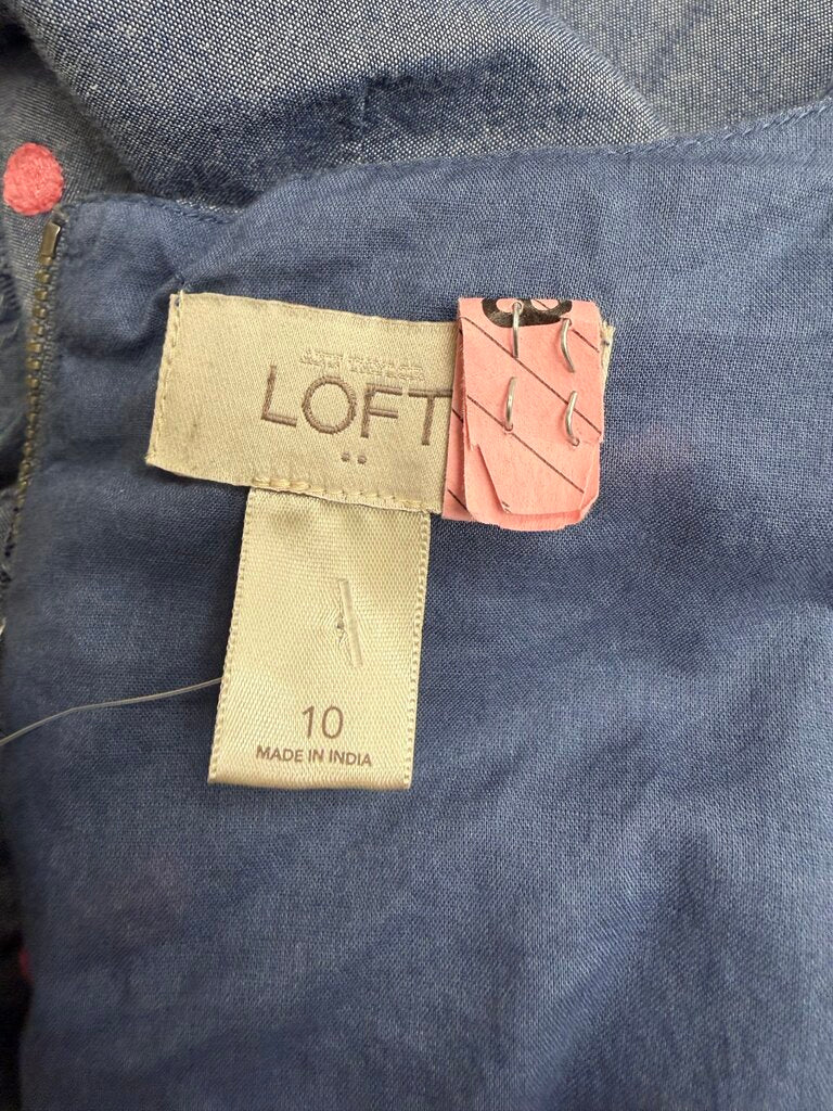 LOFT Blue & Pink Polka Dots Embroidery Dress