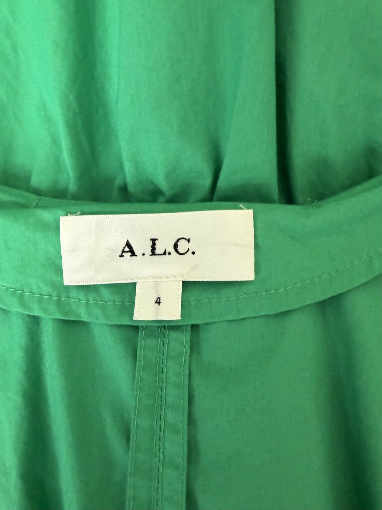 A.L.C Green Short Sleeve Mini Dress With Puff Sleeves