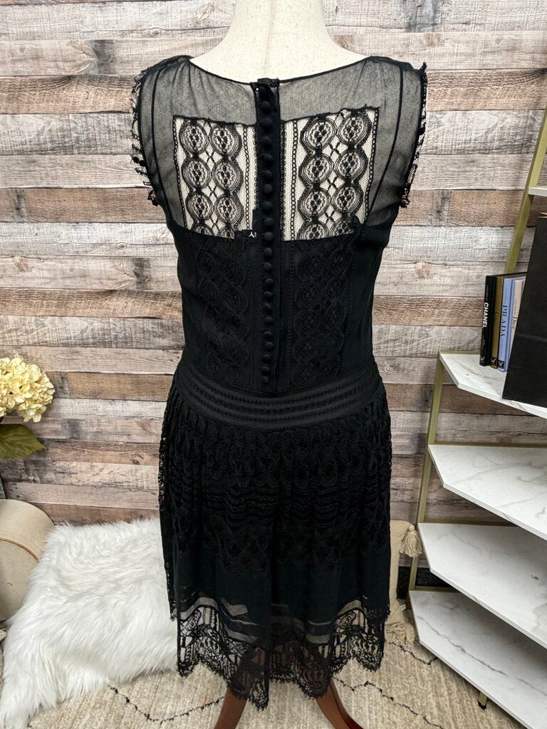 DKNY Black Sleeveless Dress with Lace Overlay