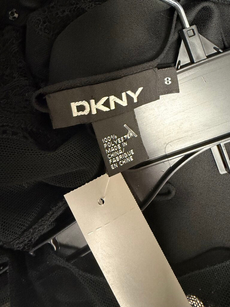 DKNY Black Sleeveless Dress with Lace Overlay