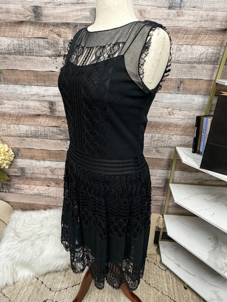 DKNY Black Sleeveless Dress with Lace Overlay