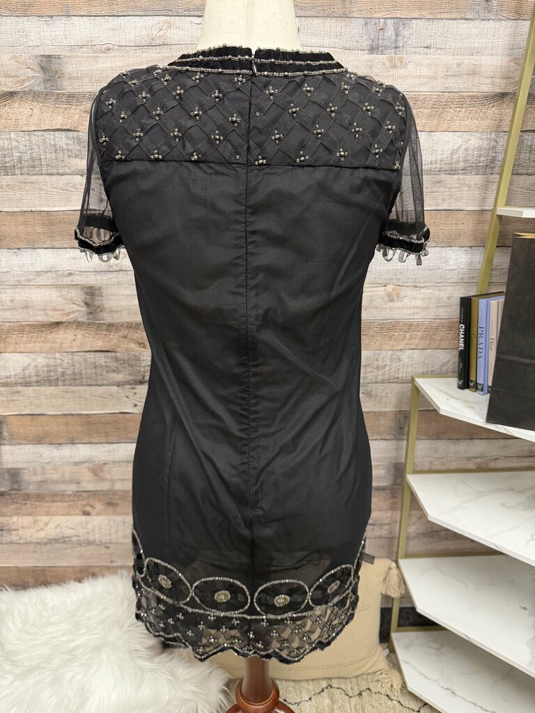 Anna Sui Black Short Sleeve Dress With Beaded Embellishment