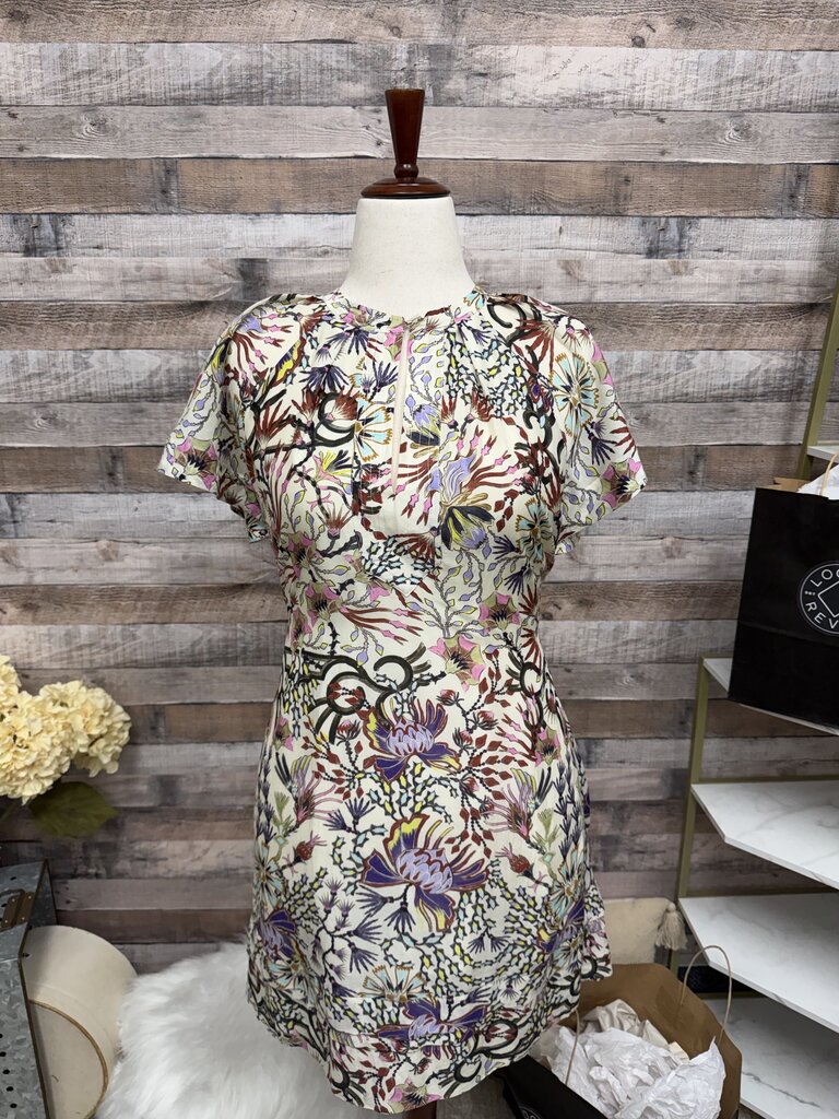 Maira Cher Cream Floral Print Short Sleeve Dress
