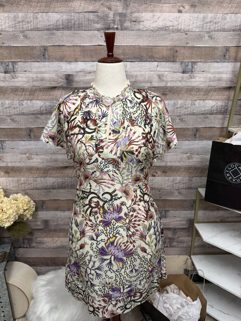 Maira Cher Cream Floral Print Short Sleeve Dress