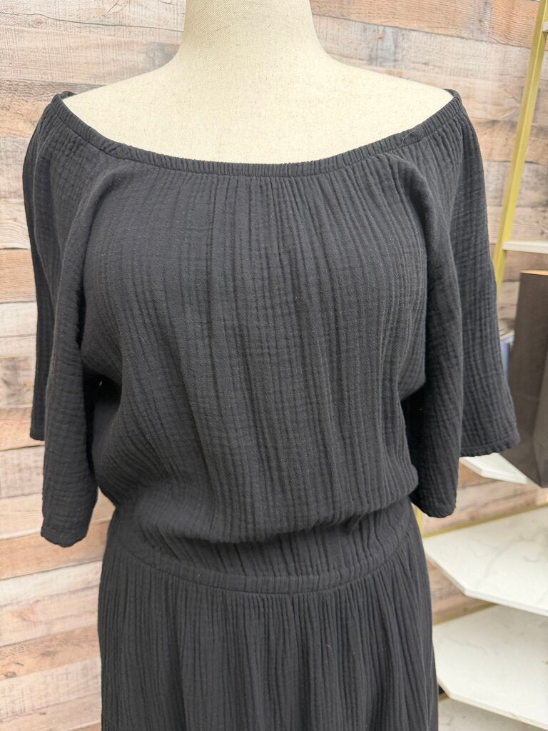 Nation Black Puff-Sleeve Tie-Back Mini Dress
