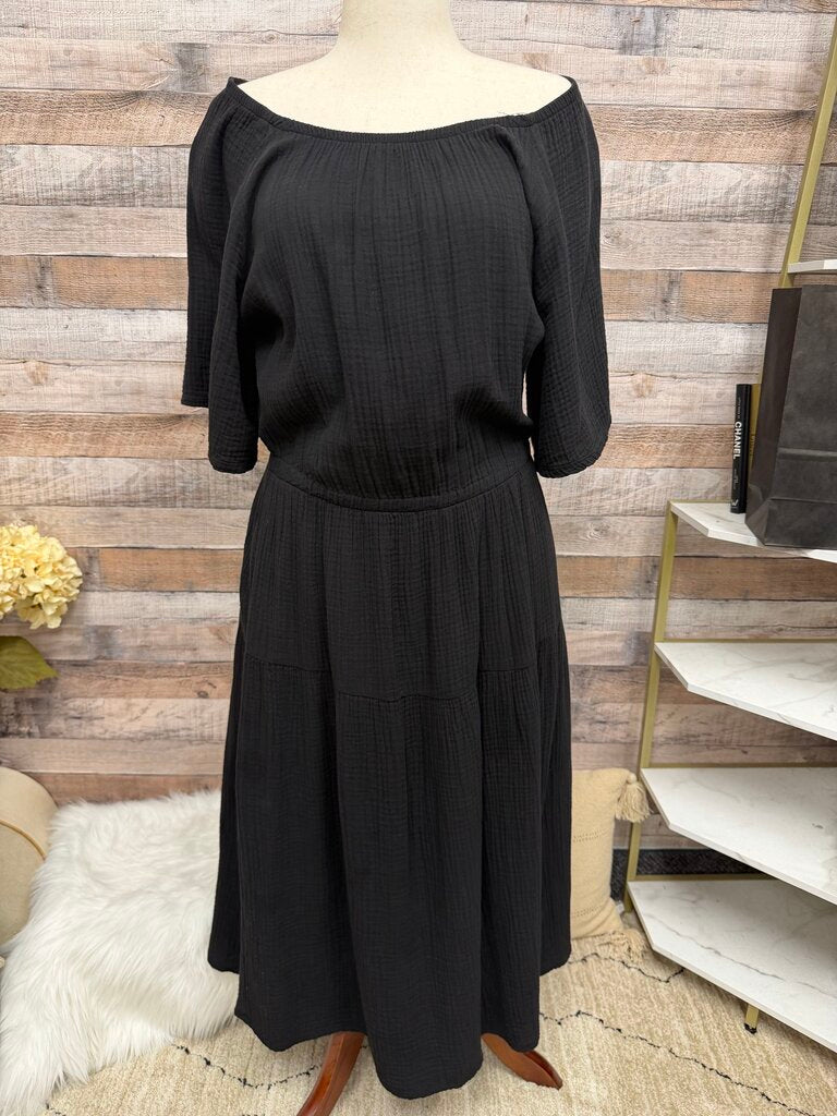 Nation Black Puff-Sleeve Tie-Back Mini Dress