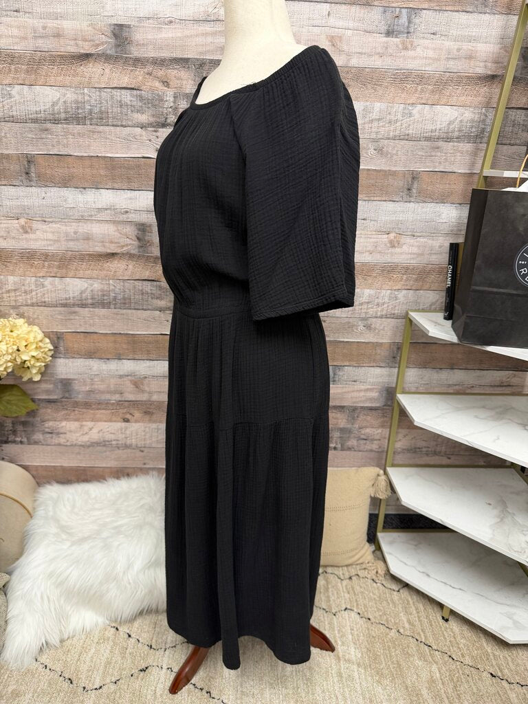 Nation Black Puff-Sleeve Tie-Back Mini Dress