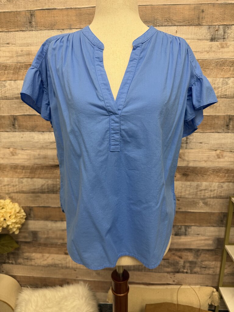 Xirena Blue V-Neck Flutter Sleeve Blouse