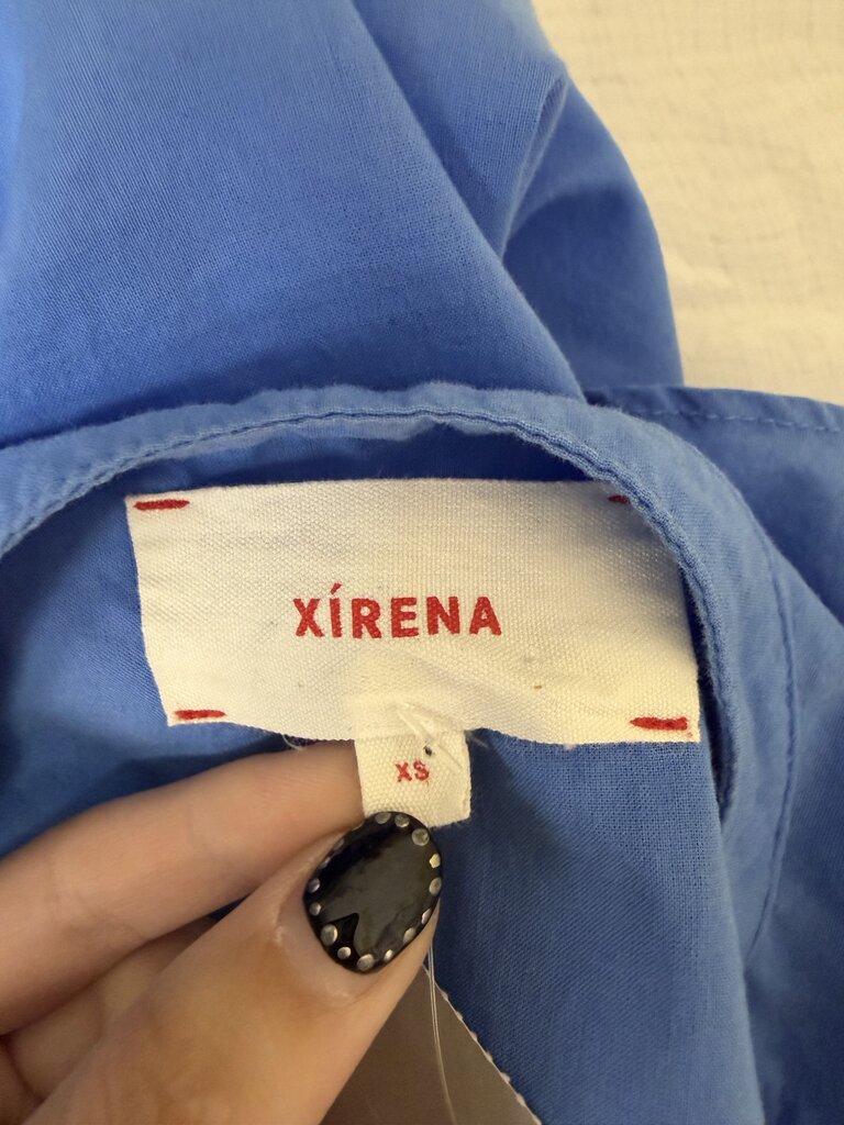 Xirena Blue V-Neck Flutter Sleeve Blouse