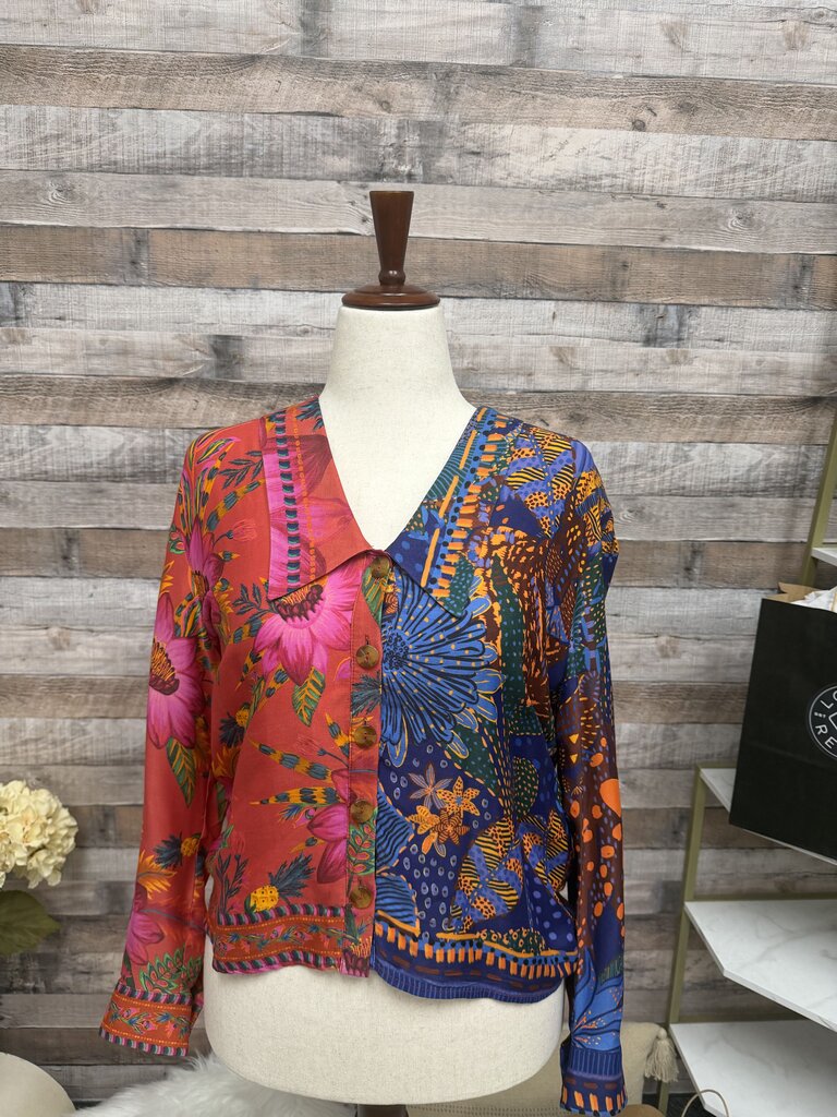 FARM Rio Multi Color Mixed Print Silk Blouse