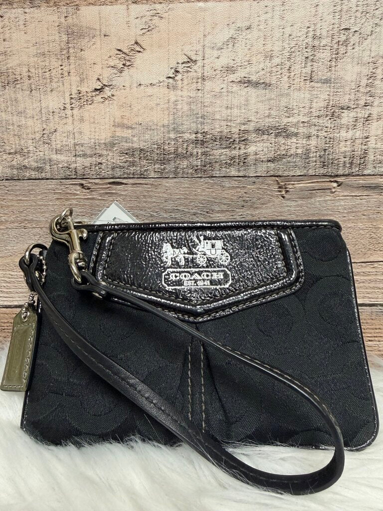 Coach Black On Black Signature Logo Wristlet