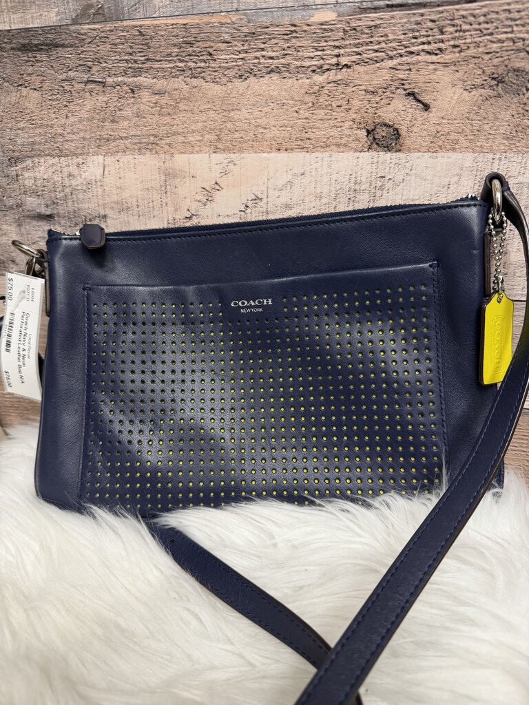 Coach Navy & Neon Perforated Leather Bag