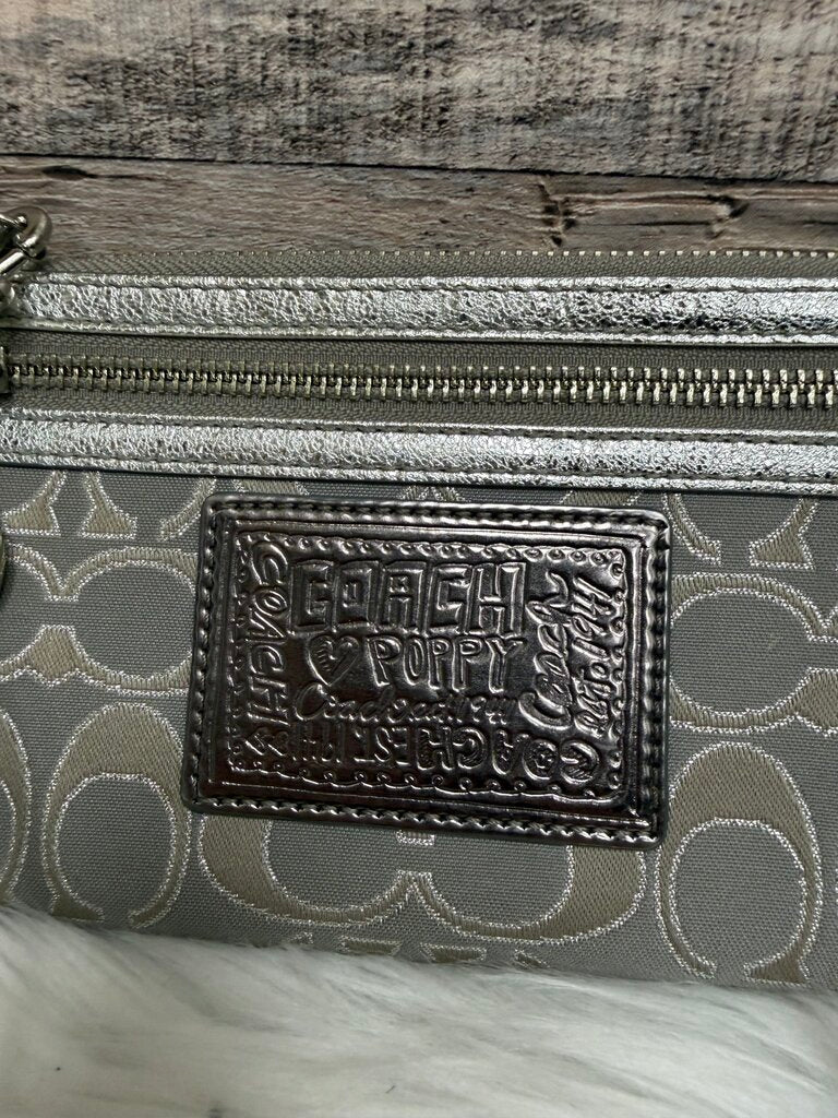 Coach Tan & Silver Signature Logo Print Wristlet