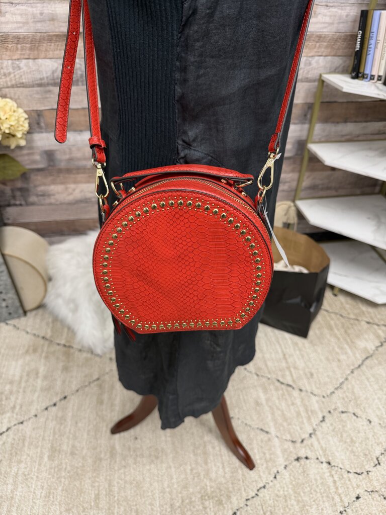 INC Red Faux Snakeskin Crossbody Bag