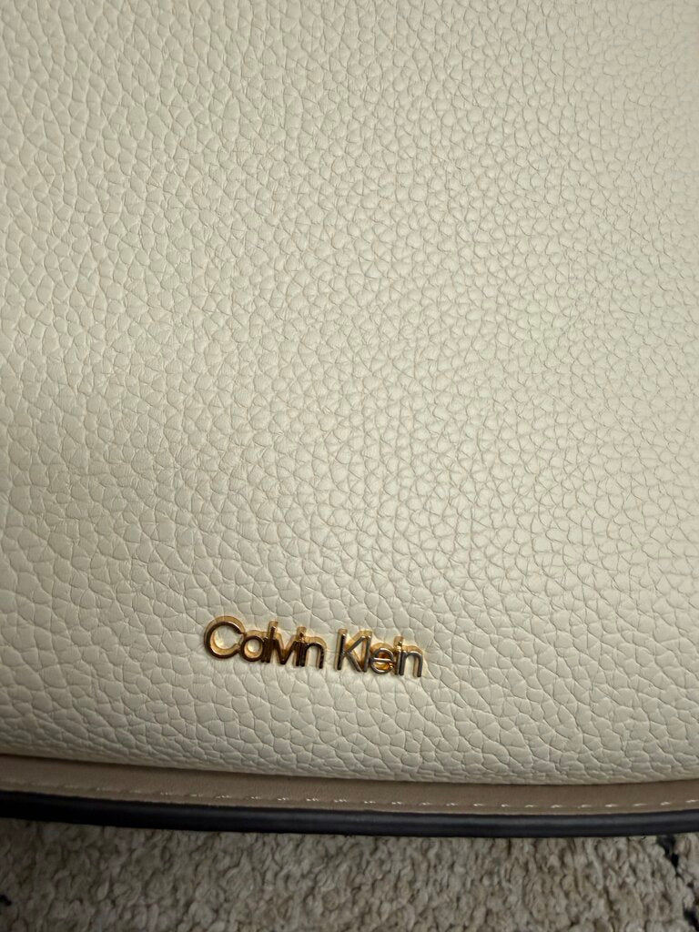 Calvin Klein Cream Pebbled Leather Tote Bag